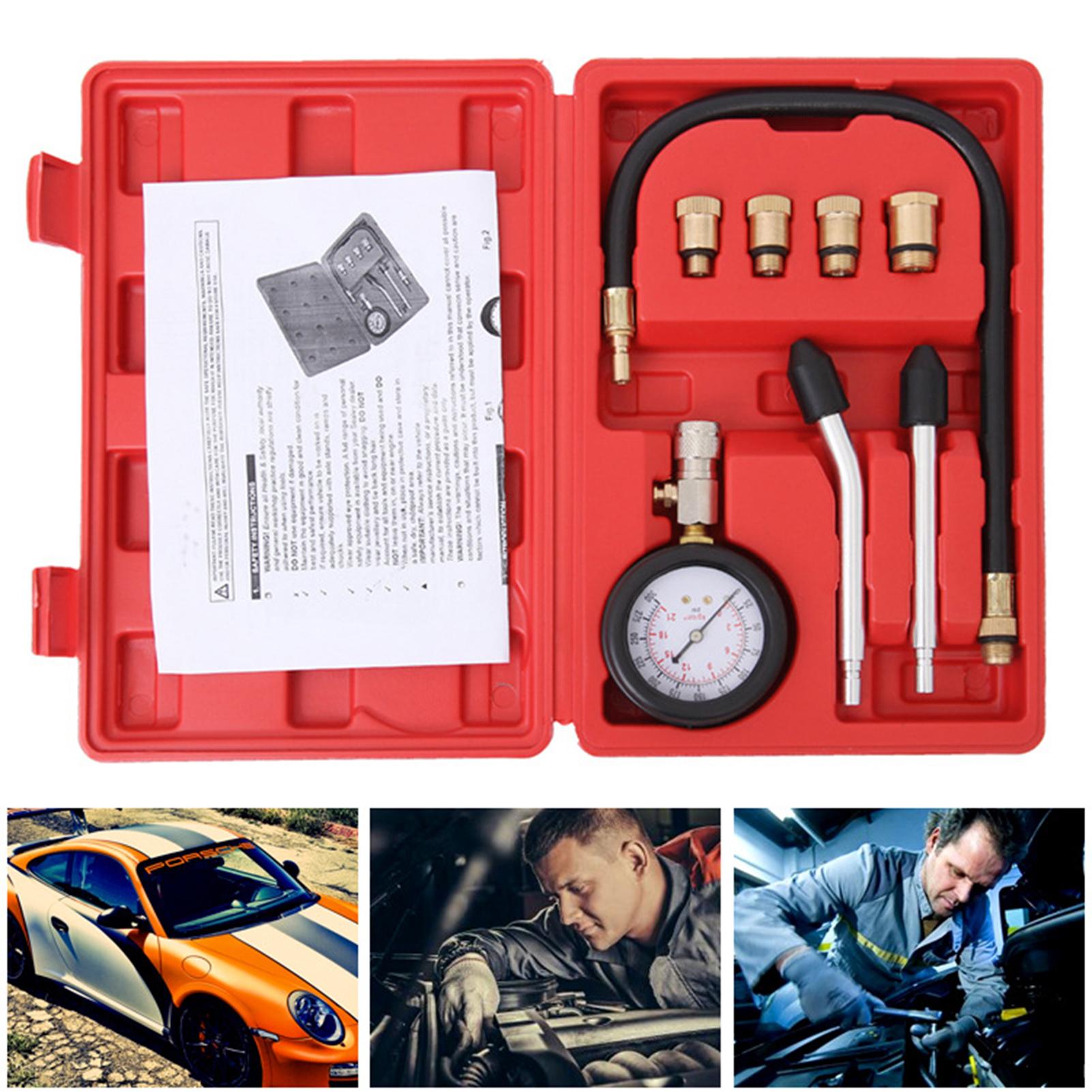 Tester di compressione manometro Kit Tester motore Auto benzina Gas motore bombola Auto moto manometro con adattatore