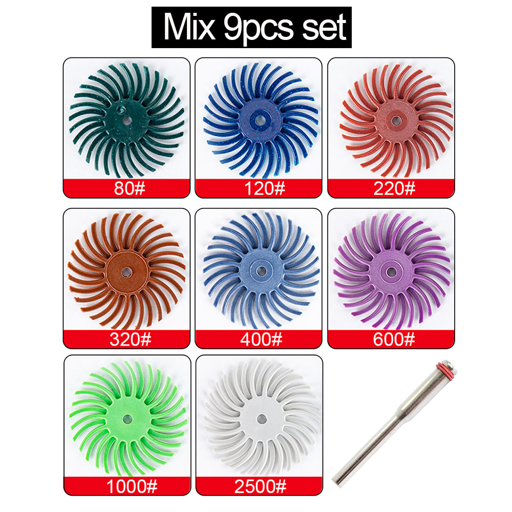 1 zoll Radial Bristle Disc Kit Schleif Pinsel 1/8 "3 2,35mm Schaft Detail Polieren Rad für Dreh Werkzeug zubehör A16: 9pcs Set / with 2.35mm Shank