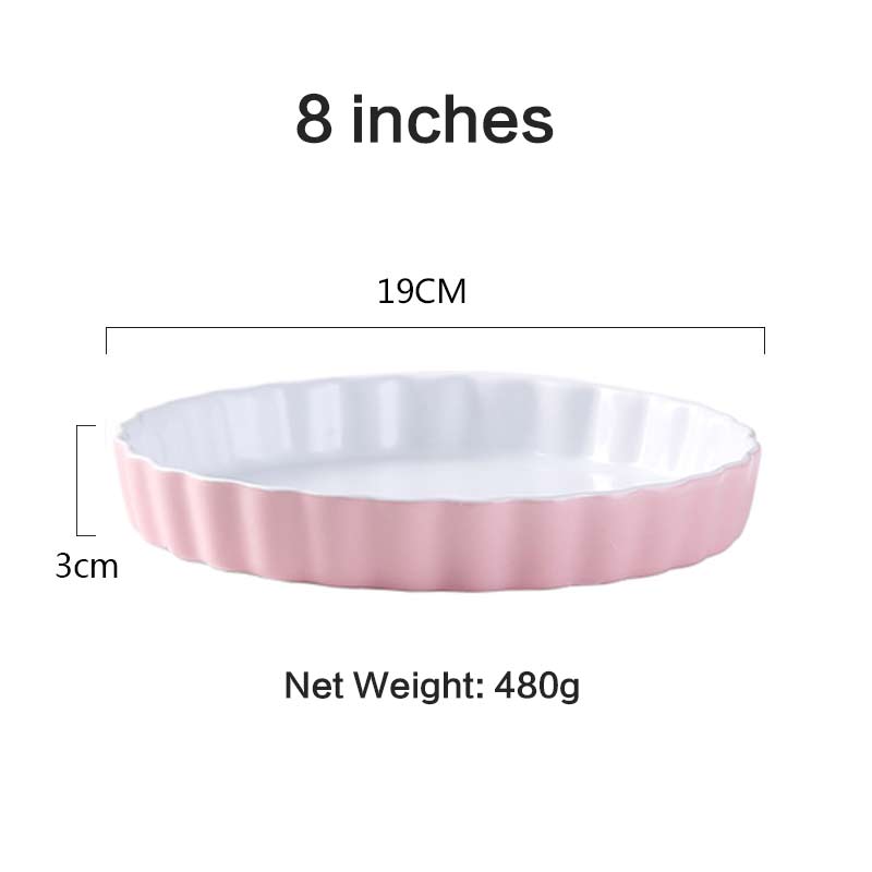 Plato de cerámica para hornear Pizza, 8 pulgadas, redondo, Occidental, cuenco para horno, grueso, resistente al calor, microondas, sartenes para Pizza: Pink