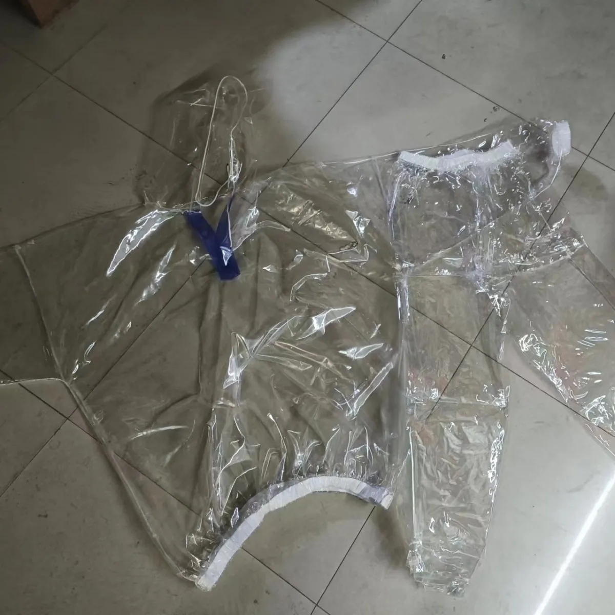 Doorzichtige, transparante hoodie met lange mouwen en capuchon, waterdicht en regenbestendig, met bijpassende broek, live show danskostuums, hiphop, plastic love