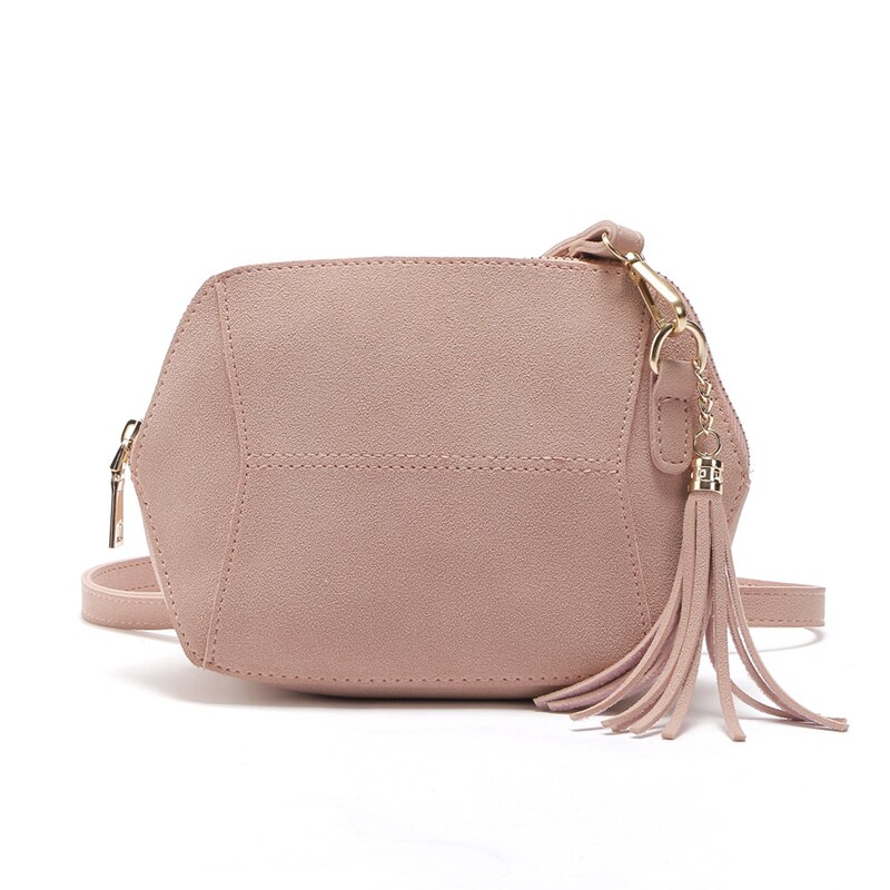 Vrouwen Schoudertassen Eenvoudige Frosted Kleuren Tassel Shell Shape Vrouwen Kleine Messenger Crossbody Tas Dames Rits Handtassen: Roze