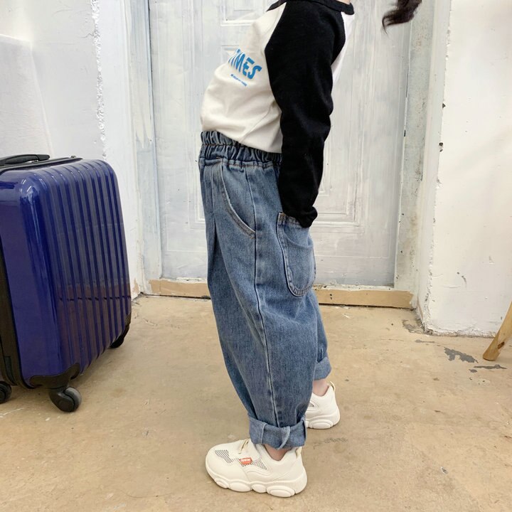 Piger jeans børn denim bukser efterår småbørn cowboy bukser børn drenge løse jeans baby jeans 4 5 6 år pige bukser