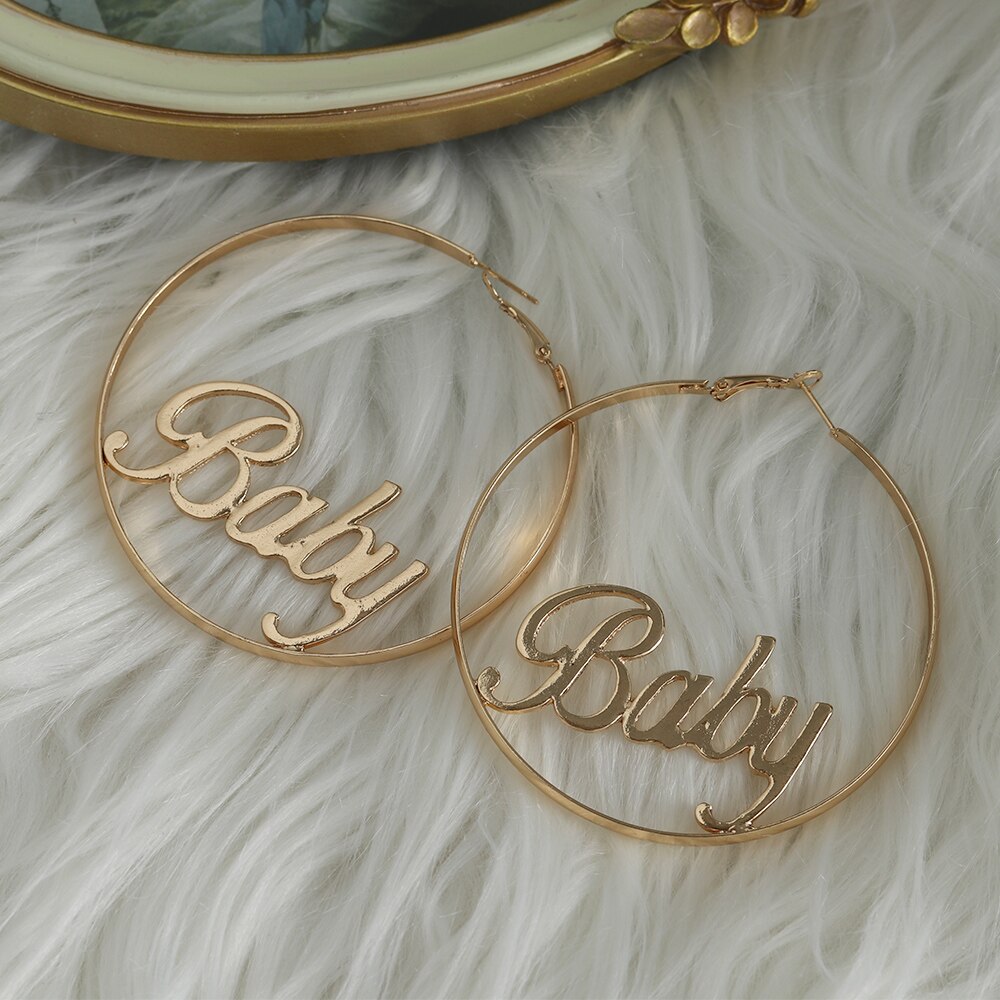 1 Pair Women Large Circle Round Hoop Earrings Hyperbole Baby Femme Letter Earrings Punk Dangle Hip-hop Jewelry