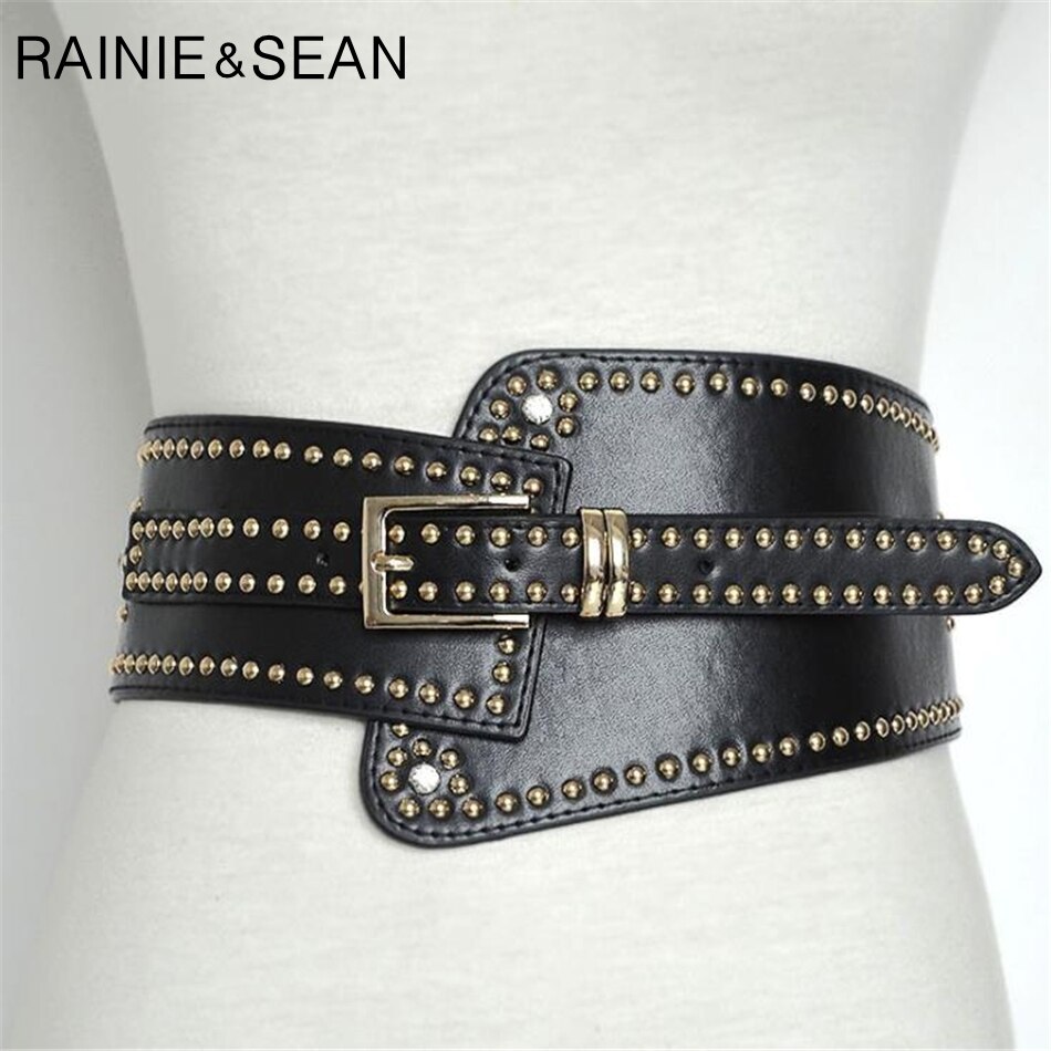 Cinturones RAINIE SEAN de cuero para mujer, cinturones anchos rojos para vestidos, fajas para mujer, corsé rojo de para mujer con remaches