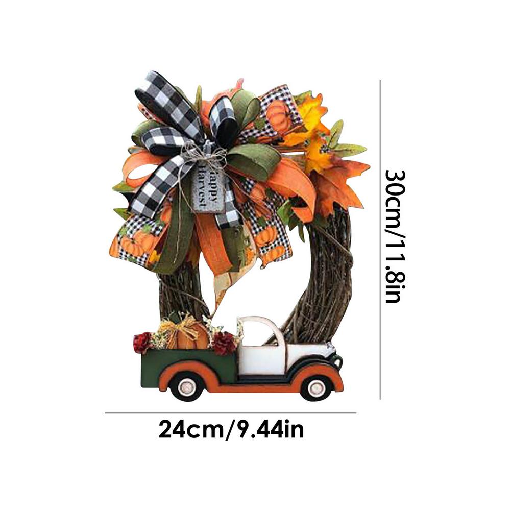 Tema de otoño puerta corona Artificial de cono de pino Arce Artificial guirnalda tela corona de mimbre Día de Acción de Gracias de la decoración del hogar: J