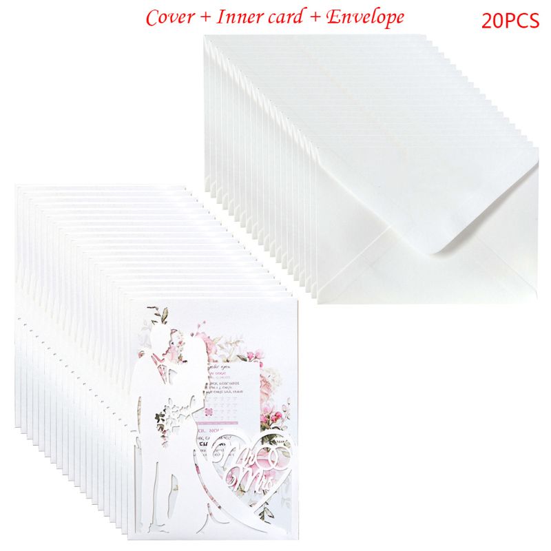 20 Stks/set Cut Mr & Mrs Wedding Uitnodigingen Kaart Nodigen Enveloppen Kit Bridal Shower Engagement Feestartikelen: Light Grey