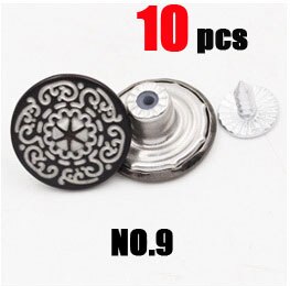 10 Stks/zak 17 Mm Metalen Jeans Knop Naaien Kleding Accessoires Broek Jean Knop Decoratie Voor Diy Naaien: NO.9 10pcs