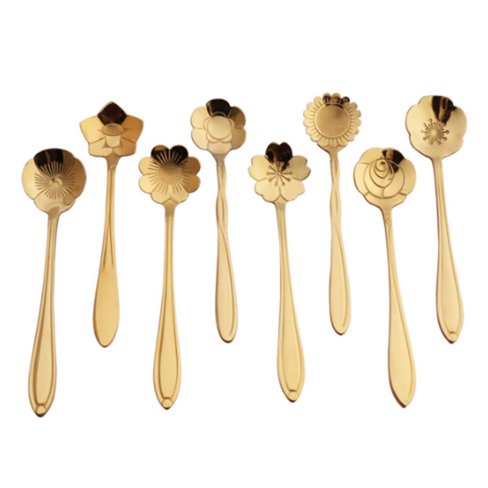 1pcs Mini Cute flower Stainless Steel Teaspoon Coffee Metal golden Soup Dessert Spoon tablespoon dessert spoons Kitchen utensils