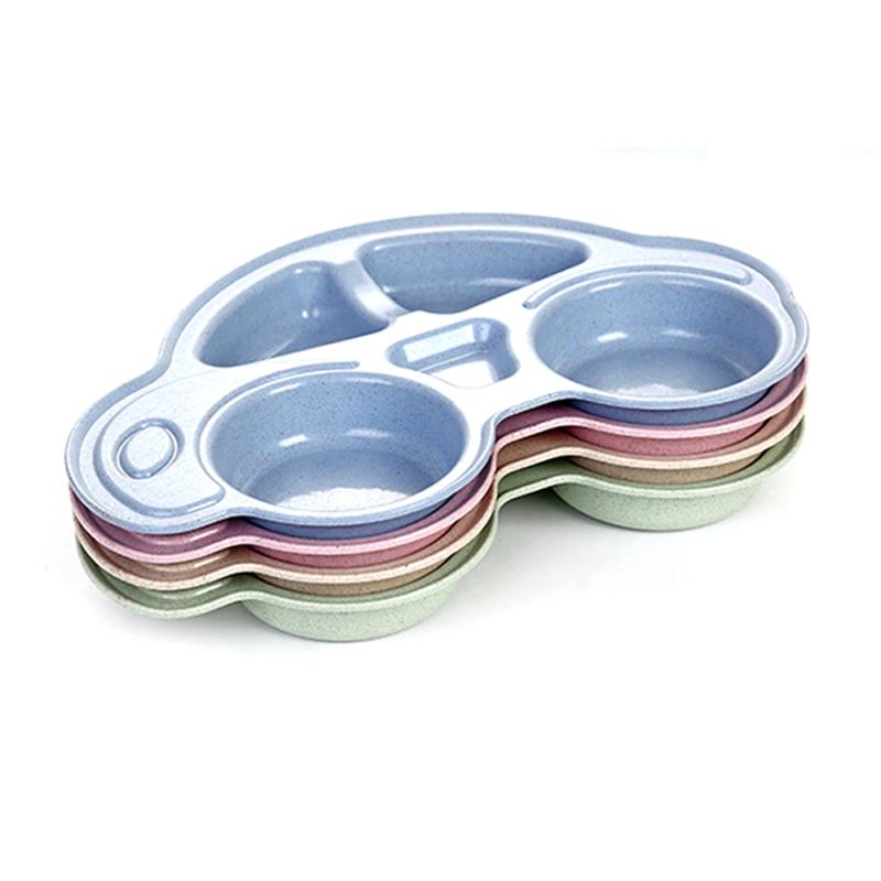 1pcs heat insulation Lunch Tools cute Cartoon Car Shape Wheat Straw Feeding Dish Plate Baby Tableware