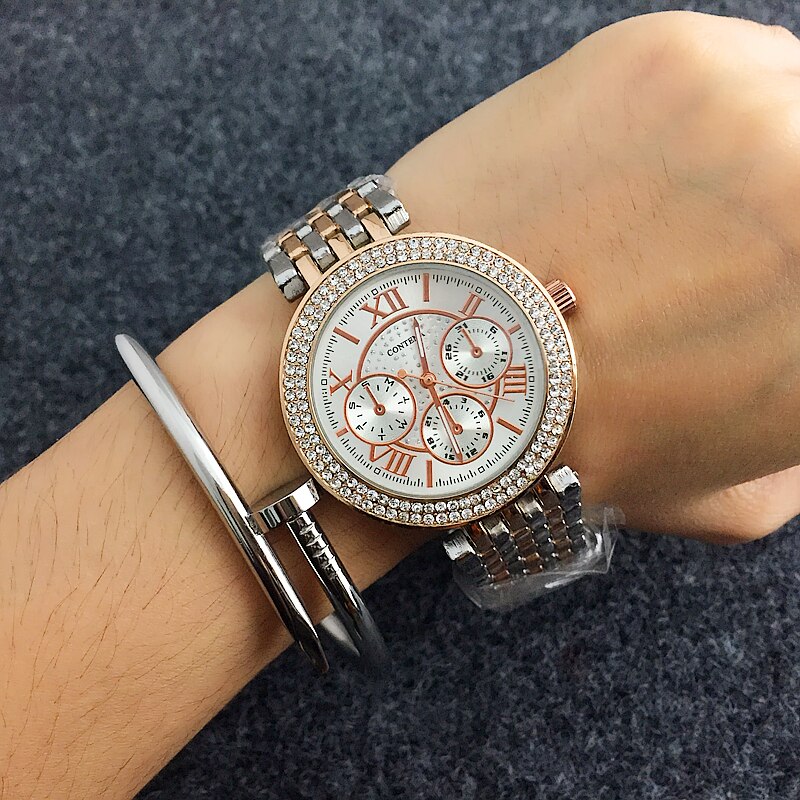 relogio feminino CONTENA Luxury Rhinestone Women&#39;s Watches Women Watches Gold Watch Full Steel Ladies Watch Clock saat