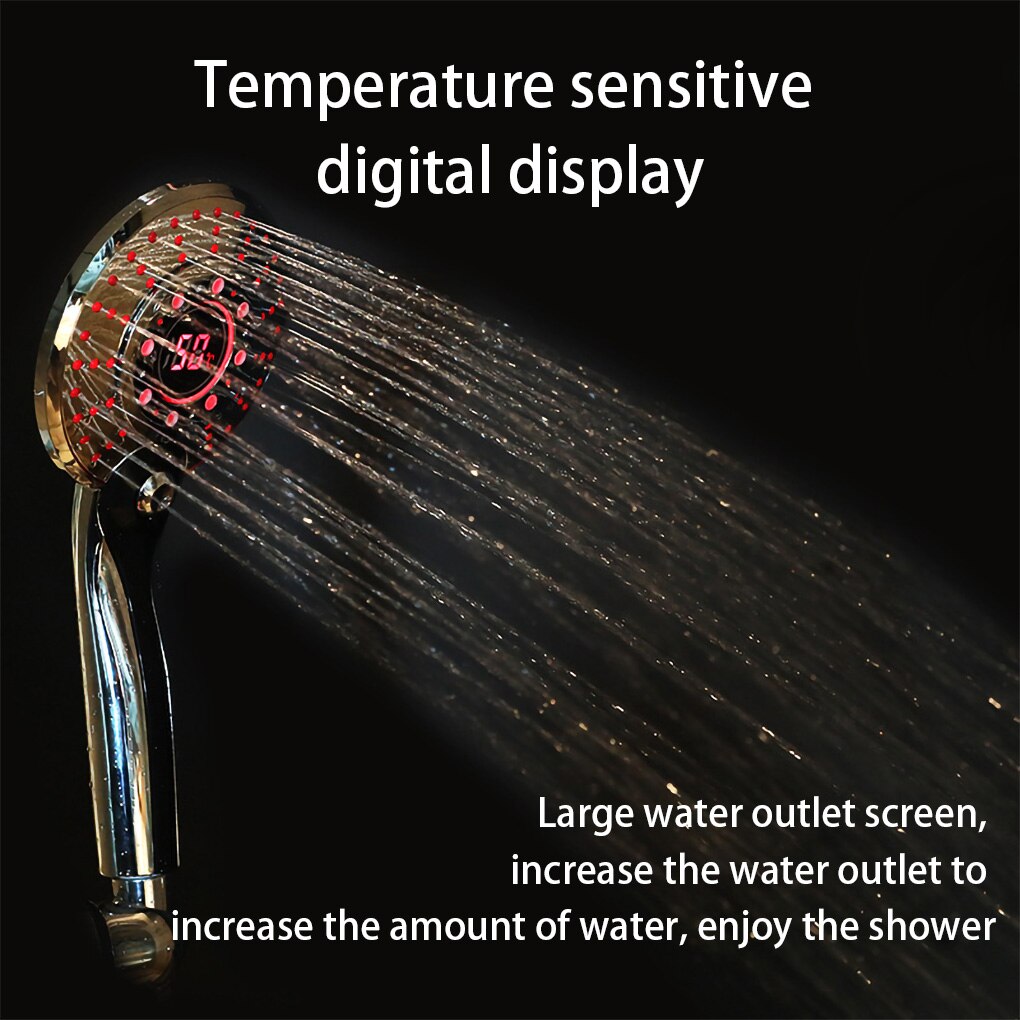 Recableght LED Digital Shower Head Handheld Spa Shower Head Temperature Control Bathroom High Pressure Water Saving Shower Head