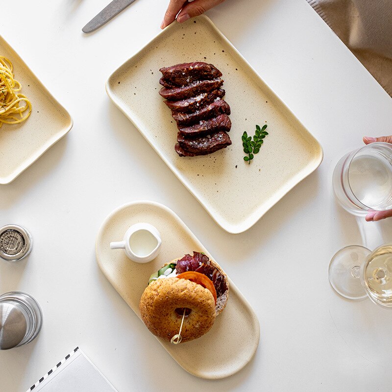 Porcelain Kitchen Serving Tray Ceramic Rectangular Oval Dinner Plate for Party Oven Microwave Dishwasher Safe Dinnerware