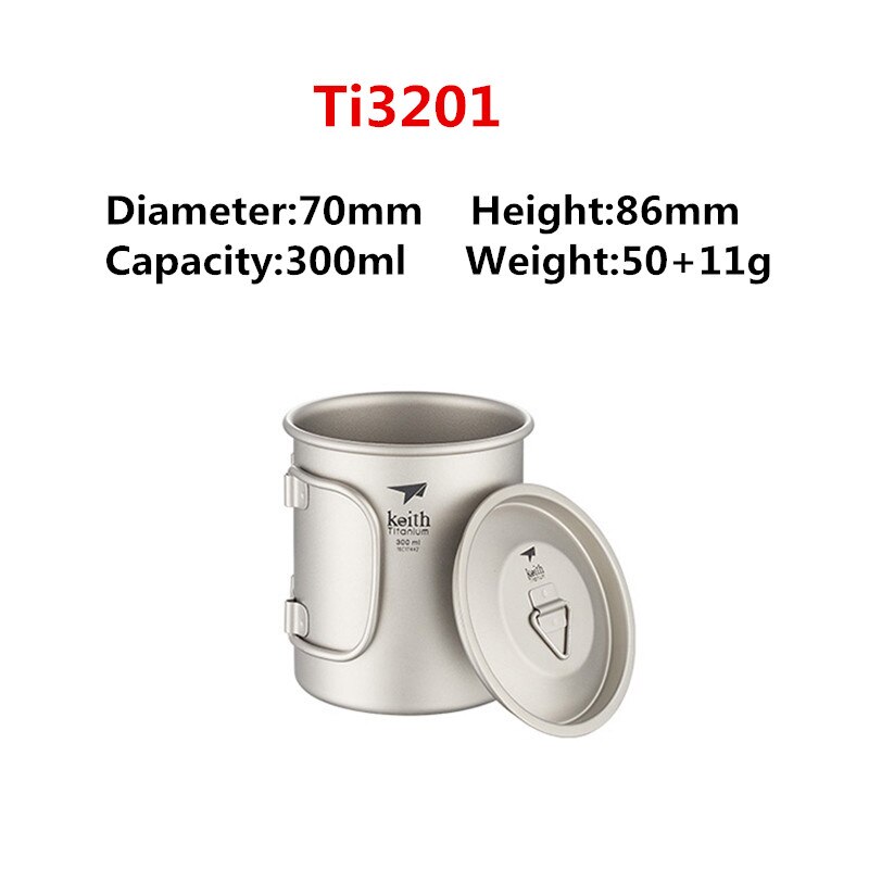Keith titanium kopp titan vann krus sammenleggbart håndtak enkelt vegg kopp utendørs camping reise tur kopper med lokk 220ml-900ml: 300ml