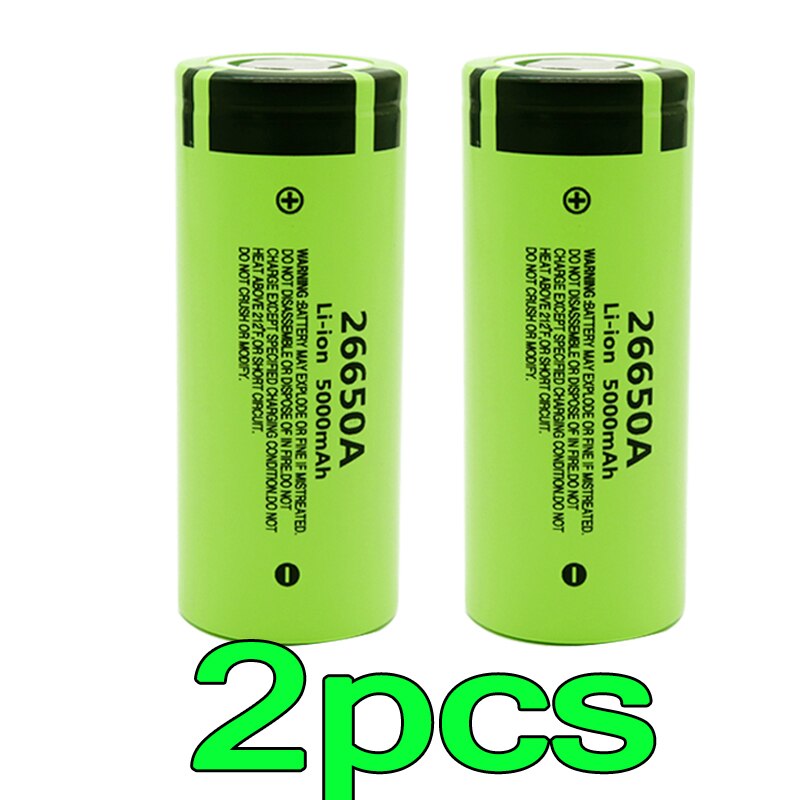 100% Original Battery For 26650A 3.7V 5000mAh High Capacity 26650 Li-ion Rechargeable Battery: Black