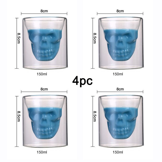 Dobbeltlagsskalle vinglass vodka whisky brandy krus rom øl krystallkopper kjøkken bar vin sett drinkware gutt: L -150ml-4 stk