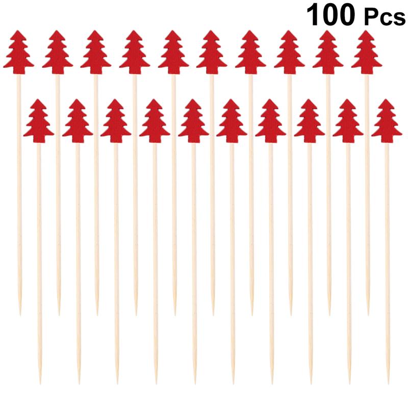 100 STUKS Bamboe Cocktail Picks Wegwerp Fruit Cake Sticks Kerstboom Vorm Tandenstokers voor Voorgerecht Party Bar