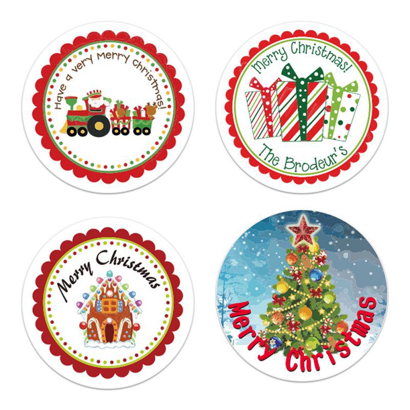 Pegatinas de Navidad Santa Claus surtido círculo redondo adhesivos de caras caja de de Navidad relleno pegatinas (500 hojas por rollo) caja palo