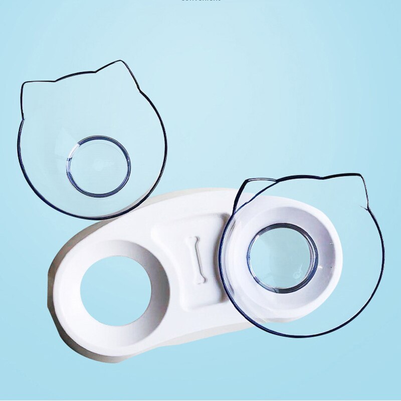 Pet Ciotole del Gatto con il Basamento antiscivolo Doppio Gatto Ciotola di Acqua Cibo Feeder Trasparente Cat Ear Forma Arrotondato per cucciolo di Cane Accessori
