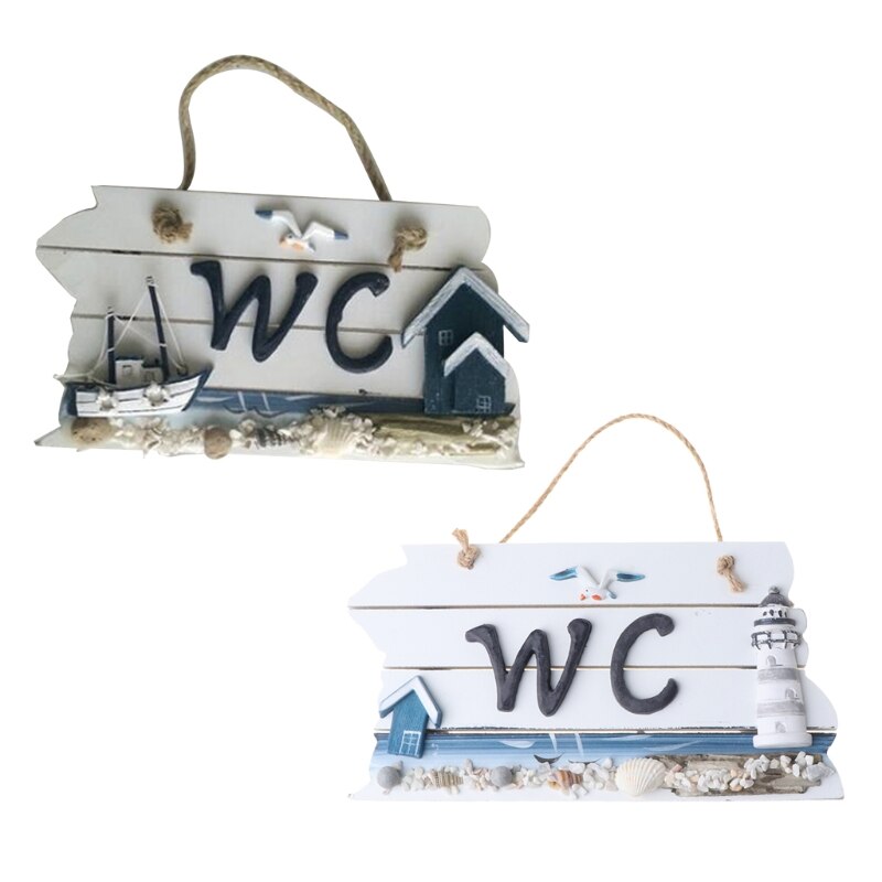 Mediterranean Style Carved WC Doorplate Wooden Door Sign Plaque Hanging Toilet Bathroom Signage