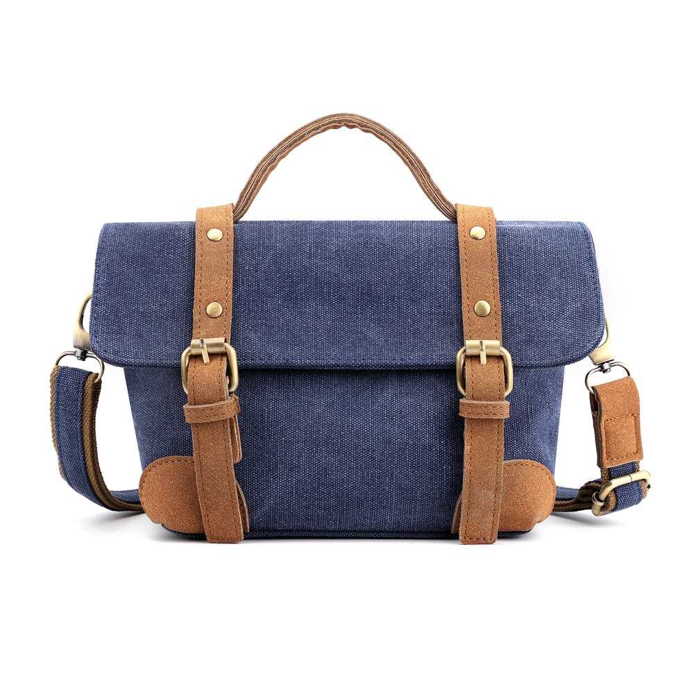 Solid lerret dameskulderveske myk hasp slitesterk crossbody allsidige vesker og vesker med flere lommer: Blå