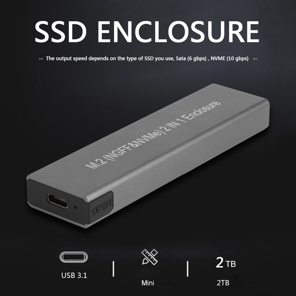 USB Type C M2 SSD Case External Enclosure Disk Case M.2 to USB Type C 3.1 SSD Adapter for Dual NVME PCIE NGFF SATA M/B Key Case