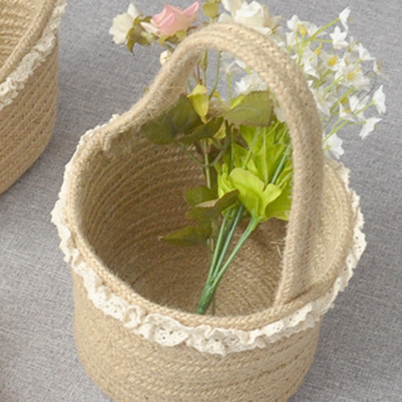 3 Pcs Tassels Lace Storage Baskets with Handle,Organizer Box in Natural Jute Linen,for Household Sundries&Toys Storage