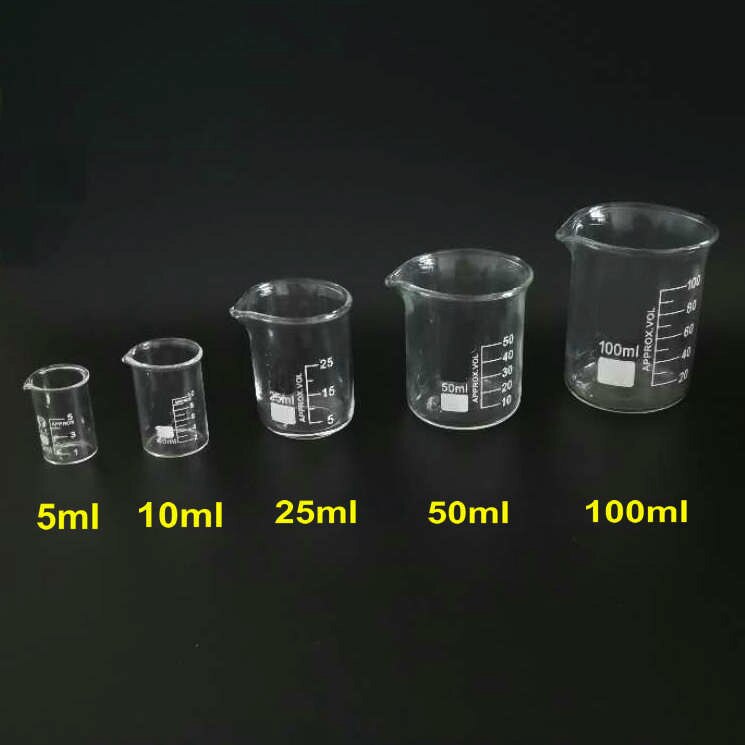 5 sztuk/zestaw pojemność 5/10/25/50/100ml zlewka szklana robić badań laboratoryjnych, miarka, gdzie dokonuje się objętościowego pomiaru wyroby ze szkła robić eksperymentów
