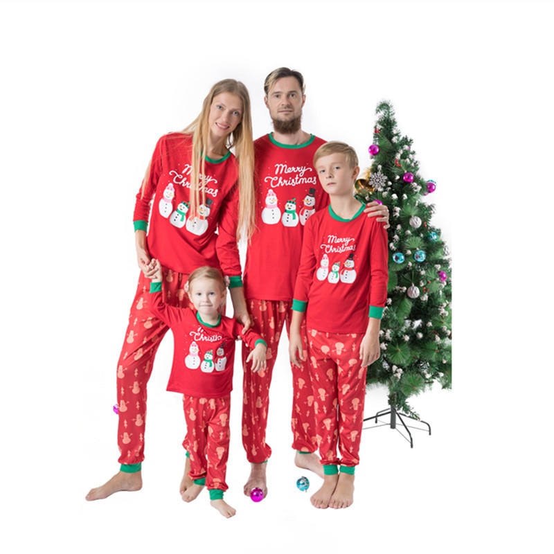 Familie matchende julepyjamas sæt mor og børn tøj snemand print varm sværdskjorte og bukser voksen 2 stk juletøj outfit