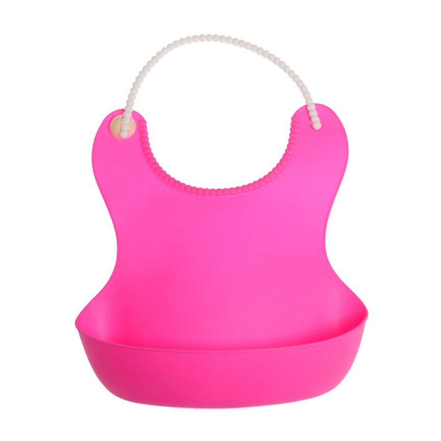 Cute Kid Infant Bibs Baby Soft Silicone Bib Waterproof Saliva Dripping Bibs solid color stereo bib silicone children meal pocket: Hot Pink