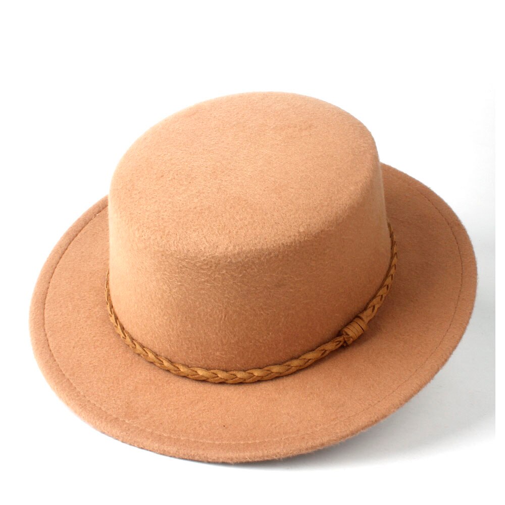 Unisex Men Women Wool Flat Fedora Top Hat Casaul Church Hat Outdoor Travel Hat Wild Trilby Jazz Fascinator Hat Size 56-58CM: Khaki