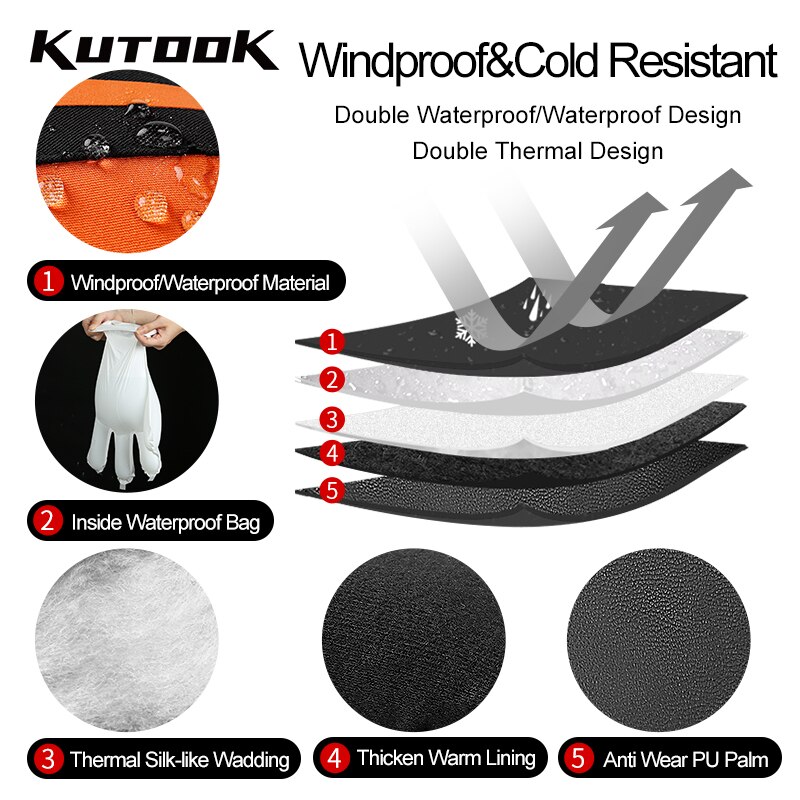 KUTOOK Ski Cycling Winter Gloves Mittens For Snowboard Snowmobile Heating Warm Fleece Waterproof Wind-resistant Men Women Gloves