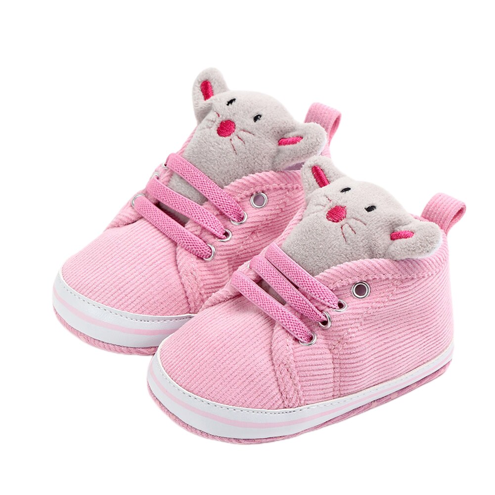 Babyskor djur tecknad baby sneakers bomull halkfria första vandrare vår höst spädbarn skor: Rosa / 11