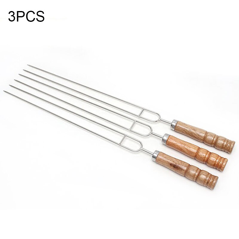 20 piezas de carne asado varilla para pinchos de barbacoa de acero inoxidable aguja brochetas de barbacoa utensilios de cocina al aire libre Camping Picnic: 3PCS A