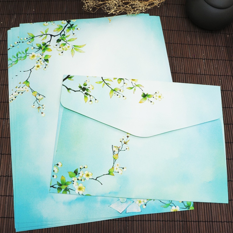 1 SET Chinese stijl Retro Briefpapier Envelop Set Pen Mes A4 Briefpapier Envelop Oude Horizontale Envelop