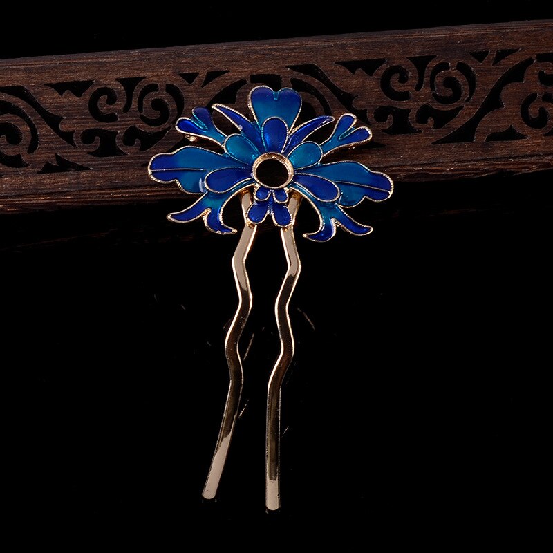 Antiikin orkidea kukka hiuspuikko cloisonne emali luksuskoru sininen hiusneula kiinalainen vintage käsintehdyt hiusneulat: 1