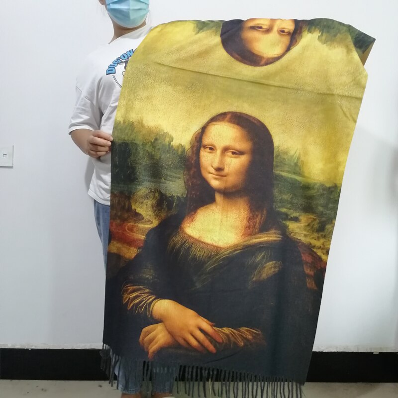 Da Vinci Olieverf Kasjmier Sjaal Vrouwen Mona Lisa Print Pashmina Shawl Winter Warm Stole Luxe Zachte Deken Sjaals