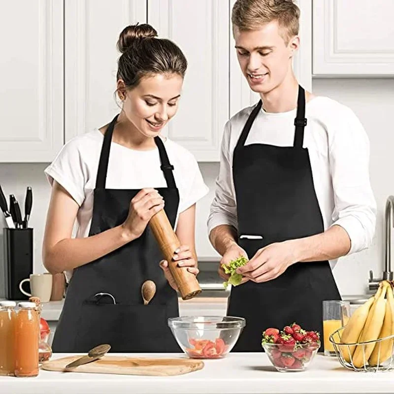 Delantal con pechera para Chef con bolsillos, correa para el cuello, delantales de tela para cocinar, manualidades, limpieza del hogar, Chef para hombres y mujeres, lavable a máquina