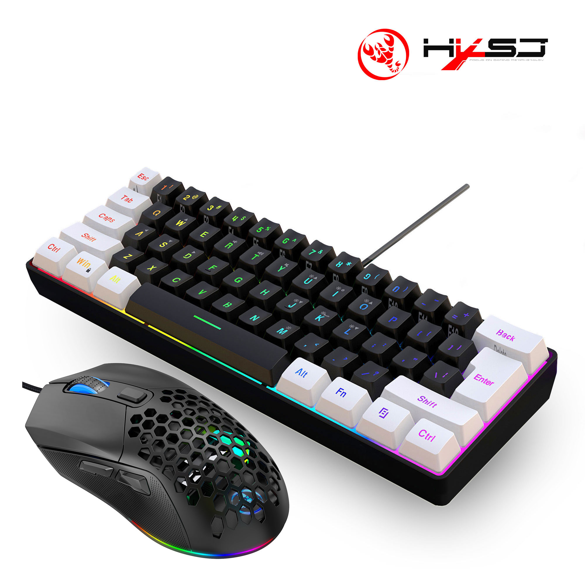 Gorąca sprzedaż zestawów klawiatury i myszy do gier 60% mini podświetlenie RGB ergonomiczna przewodowa mysz z klawiaturą dla graczy laptopów