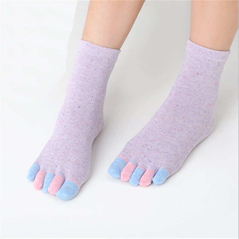 Women&#39;s 5 Toe Socks 5 Pairs/Lot Solid Color Five Fingers Trainer Toe Cotton Socks Female Colorful Pilates Massage Sock: Lavender