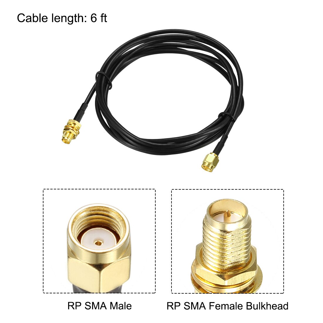 Uxcell 2 stk antenne forlængerkabel rp-sma han til rp-sma hun lavt tab  rg174 6 ft