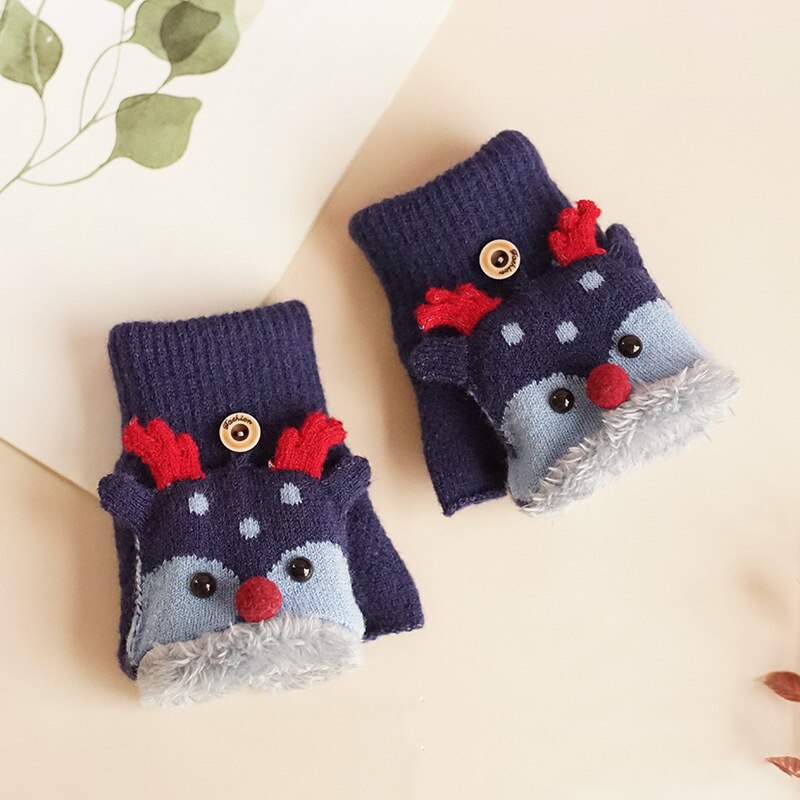 Karikatur Rentier Fäustlinge Für freundlicher Winter warm Plus Samt Verdickung freundlicher Baby Mädchen Handschuhe Gestrickte freundlicher 1-8 Jahre: Marine