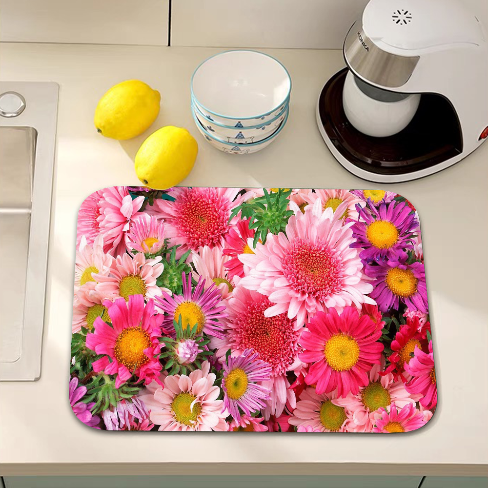 Blomstermarguerit superabsorberende kaffemåtte opvaskemåtte stor køkkentørremåtte hurtigttørrende badeværelsesafløbsmåtte køkken: 45 x 70cm / Grøn