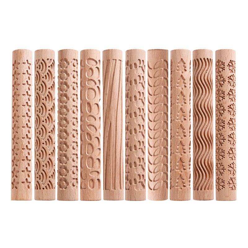Rodillo de textura de madera para cerámica, herramienta de modelado con relieve de árbol, piedra, patrón de flores, rodillo de barro, escultura de cerámica artesanal