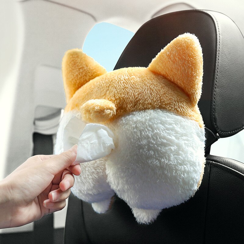 Corgi Butt Cat Car Tissue Holder Napkin Box Vehicle Backseat Tissue Case Holder for Home Car Bathroom