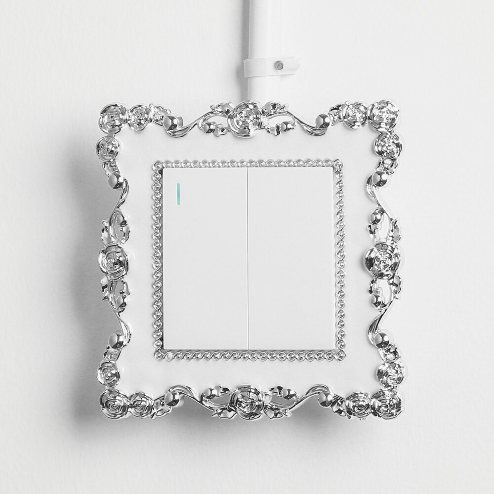Rose Edge Surround Socket Frame Resin Single and Double Light Switch Cover Gold Silver Switch Wall Sticker Home Decor