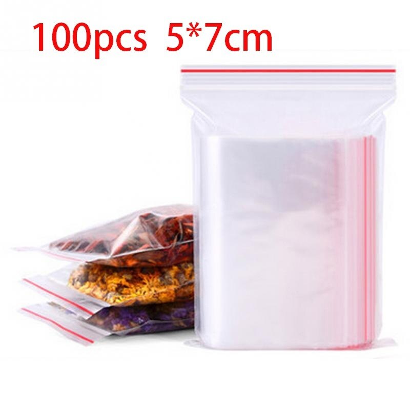 100 Stks/pak Hersluitbare Plastic Zip Lock Tassen Helder Poly Zip Lock Bag Voedsel Sieraden Opslag Hersluitbare Vacuüm Verse Organiseer Bag: 5x7cm