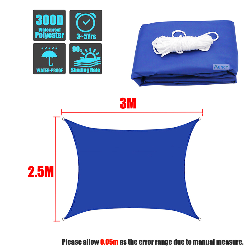 Blauw Waterdichte Zon Zonnezeil Vierkante Rechthoek Driehoek Vorm Tuin Terras Luifel Uv-Block Schaduw Kamp Wandelen Yard Luifels: 2.5x3m
