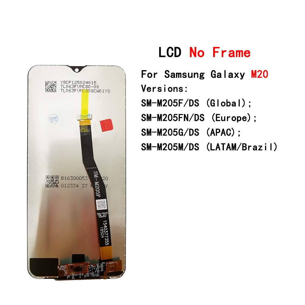 For SAMSUNG GALAXY M10 M20 M30 M30S LCD Display Touch Screen Digitizer frame Assembly For SAMSUNG M105 M205 M305 M307 LCD Screen: M20 No Frame
