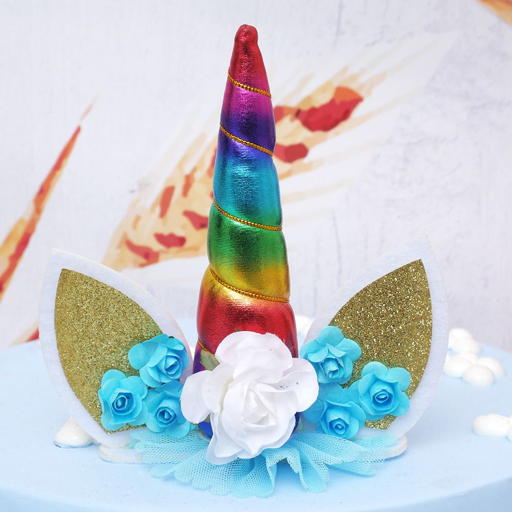 14 cm Goud Zilver Eenhoorn Hoorns Cake Topper Kids Verjaardagstaart Decoratie Halloween Verjaardagsfeestje Event Cake Tool: multi color