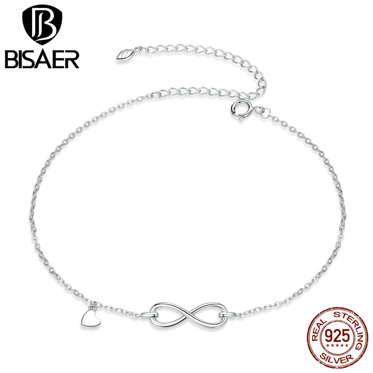 Bisaer infinity amor tornozeleiras 925 prata esterlina geométrica corrente coração tornozeleiras para mulheres pés pernas ligação joias ect019